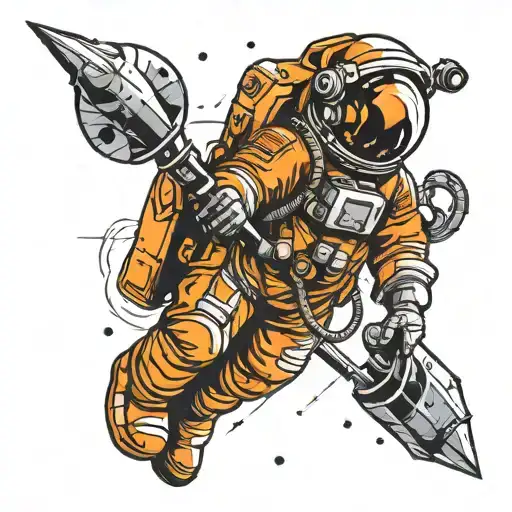 Astronaut Holding Spear Simple Design