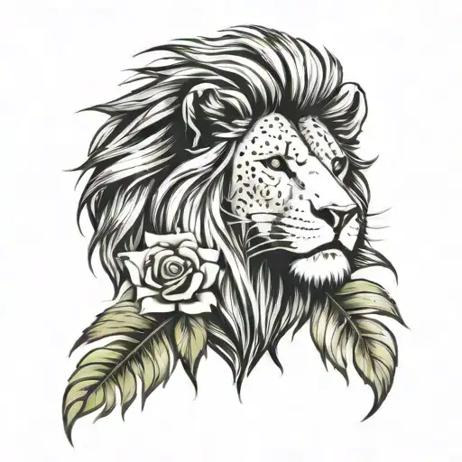 Half Lion Male Face And Female Flower Lions Mane