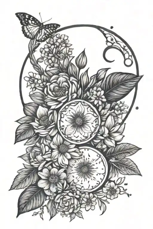 Moon Phases Surrounded By May Birth Flowers June Birth Flowers