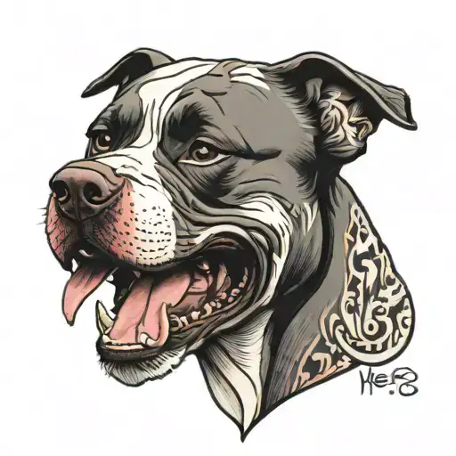 Pitbull Con La Cara Blanca Y Negra En Taller Mecanico