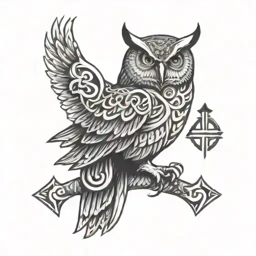 Owl And Viking Runes Forming A Neck
