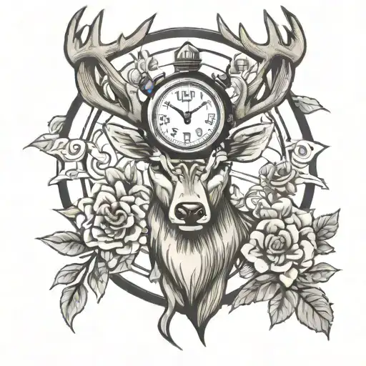 Deer Head Holding Stop Watch With Time