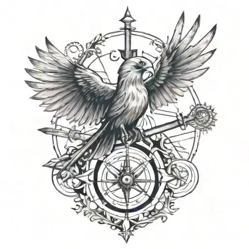 Sword And Compass And Bird And Wings And Some Qoutes