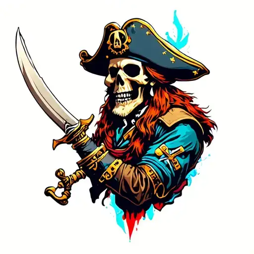 Pirate And Cyber Piracy Color Tattoo Which Feature A Mixture Of Both Themes