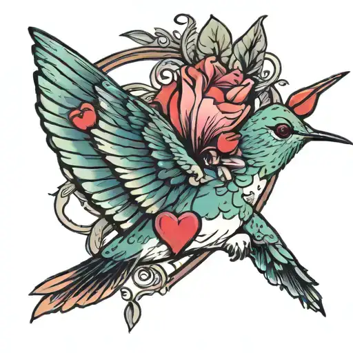 Hummingbird Holding A Bleeding Heart Flower