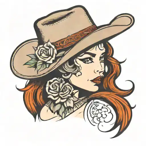 Outlines Of A Western Woman Wearing A Hat