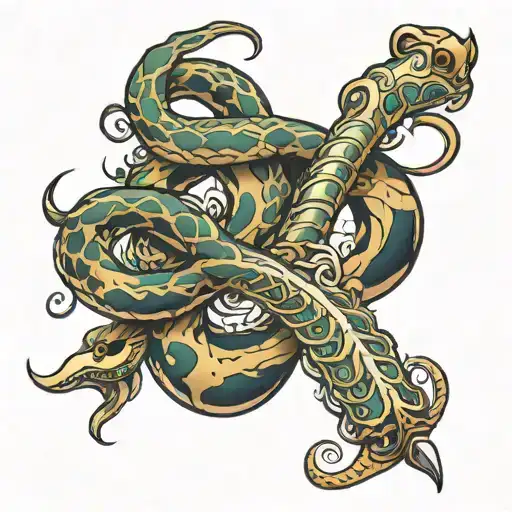 Snake Tattoo For The Back Slinging Arround A Sword