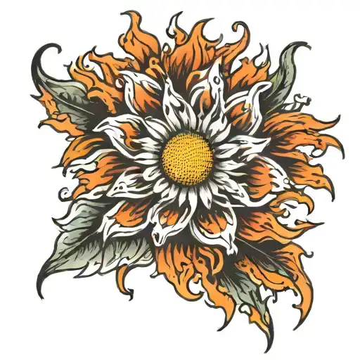 Fire Flames Rising To Daisy Flower Blooming