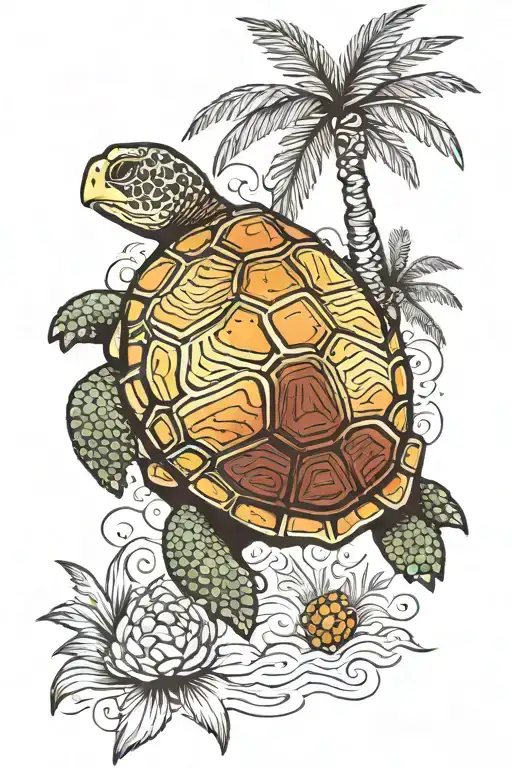 Turtle And Palm Trees