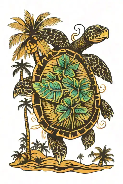 Turtle And Palm Trees