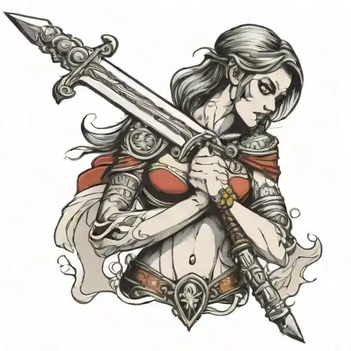 Woman Warrior Holding Sword To Her Chest