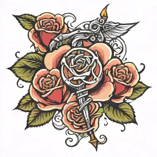 Rose Tattoo Dkm Style With Caduceus Staff Symbol