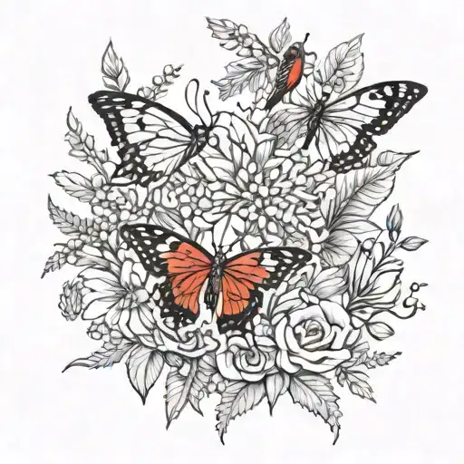 Butterflies With Wildflowers And Cardinal Bird