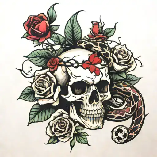 Skull And Roses And Snake