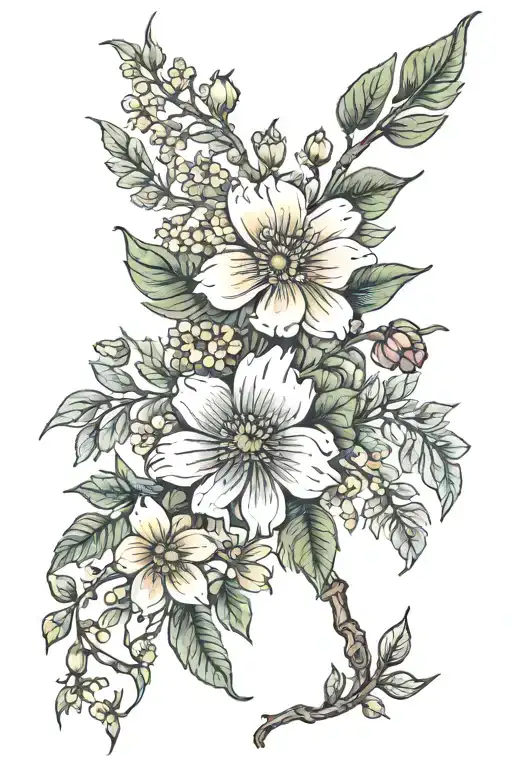 Wild Flowers And Plant Branches