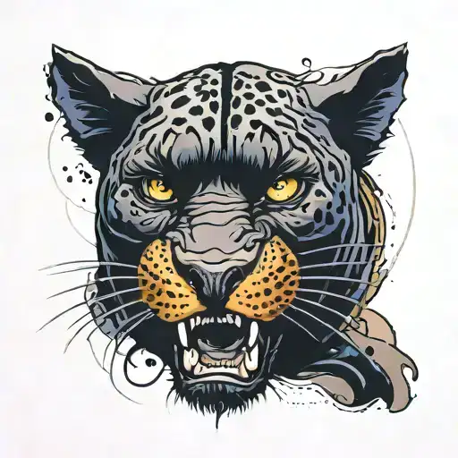 Fierce Black Panter Face Split In 2 With A Portion Showing Pain Caused By Trigeminal Neuralgia