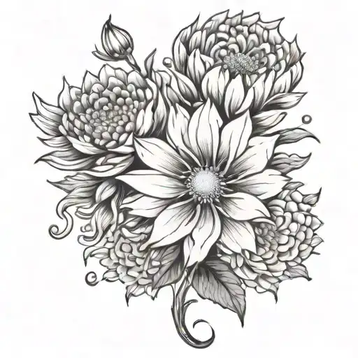 Black And White Simple Cosmos And Chrysanthemum