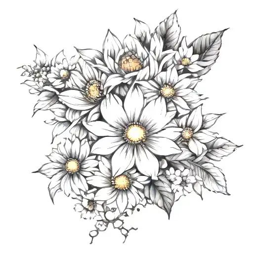 Cosmos And Chrysanthemum Minimilist Black And White