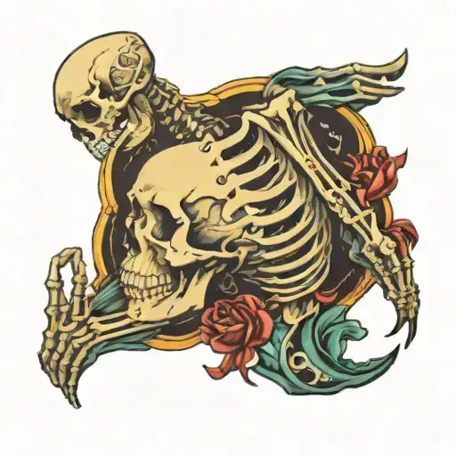 A Skeleton Arm Tattoo On Back But The Hand Grips The Back Of Neck