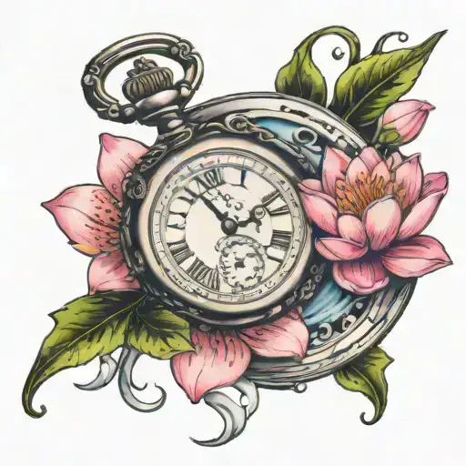 Pocket Watch With Pink Water Lily Next To It