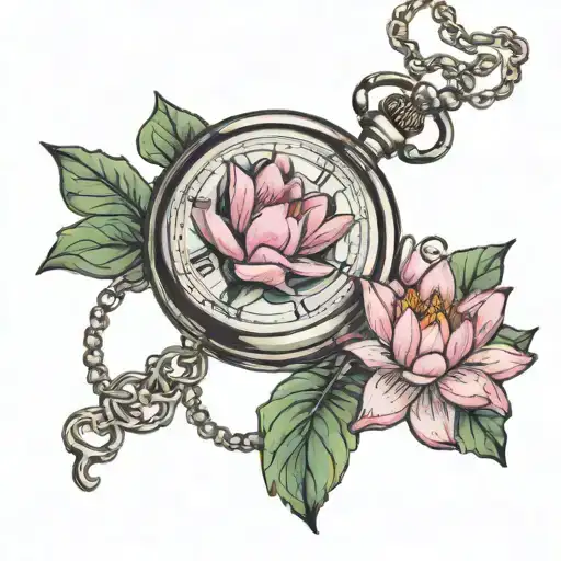 Heart Shaped Pocket Watch With Pink Water Lily Incorporated