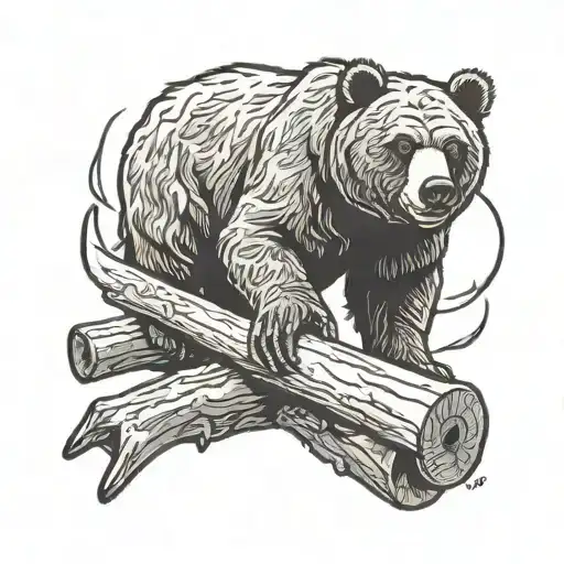 Grizzly Bear Hand Saw Cutting Log