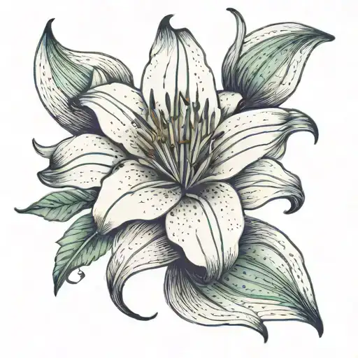 Small Fine Line Lily Flower With An Ever Green Needle