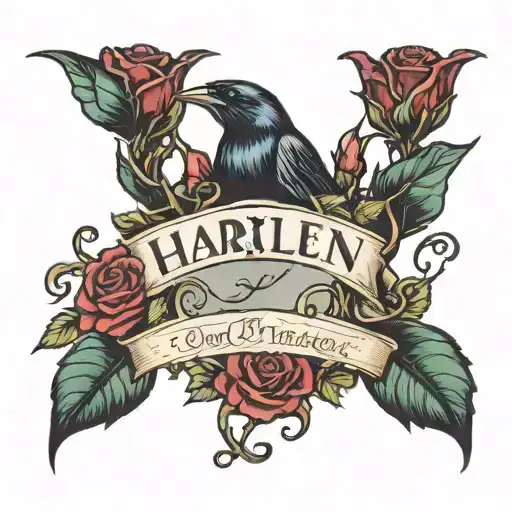 The Name Harleen With Rose Vines Around It For A Forearm