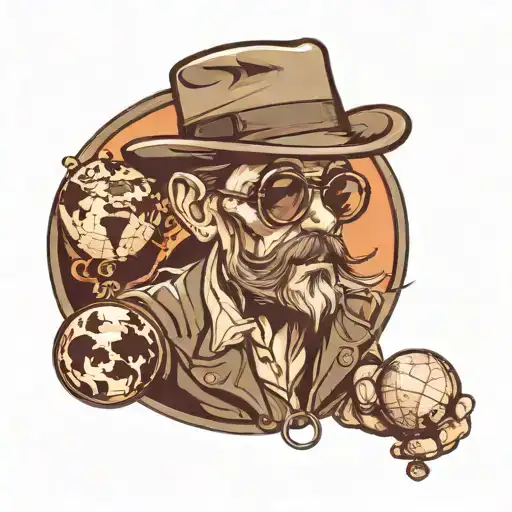 A Slamander In A Hat And Dark Glasses Holds A Globe In His Hands