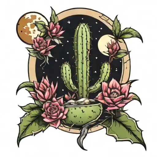 Cactus In Full Moon Rising
