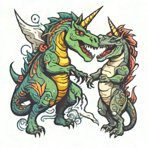 Dinosaur Fighting A Unicorn