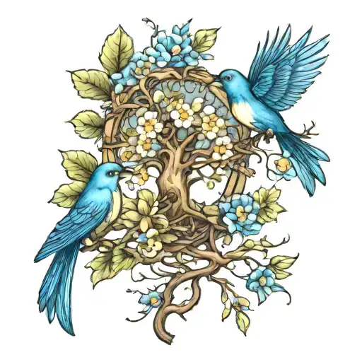 Daisy Bluebird Tree With Roots