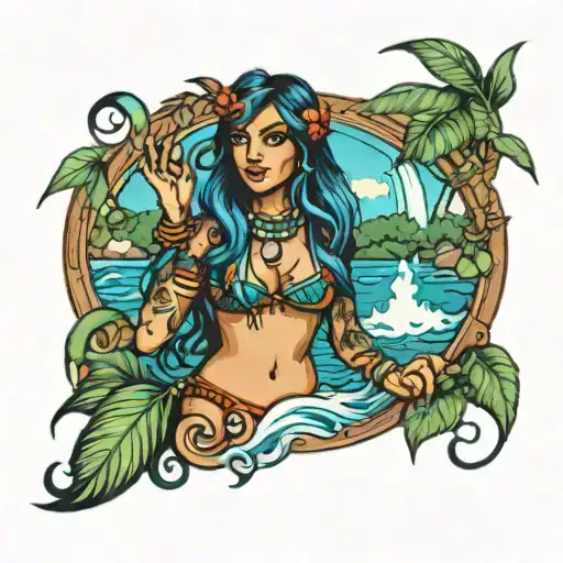 Indian Island Girl Aquarius Waterfall Jungle