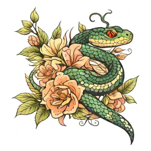 Snake And Flowers