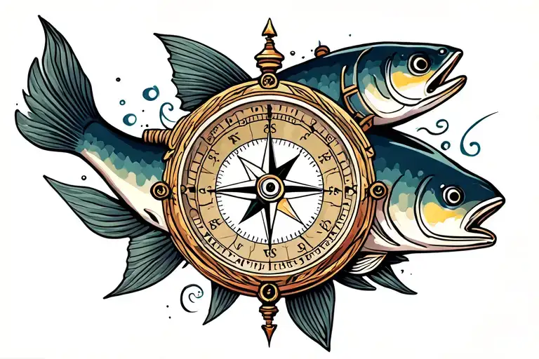 Compass With Clock With Carp