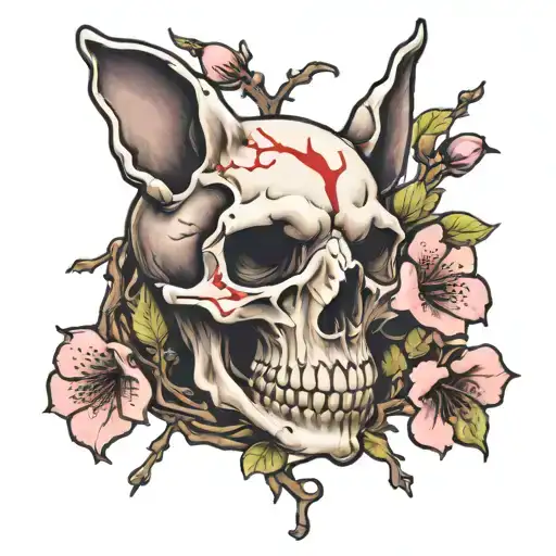 Cherry Blossom Growing Out Of A Dog Skull