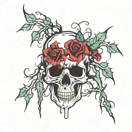 Flower Vine Thorns Dripping Blod Skull