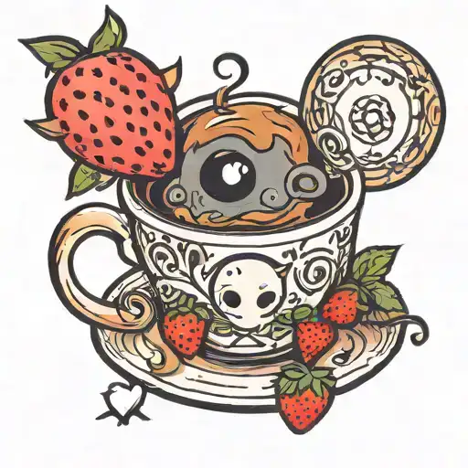 Coffee Cup With A Korok And Soot Sprite And Strawberry