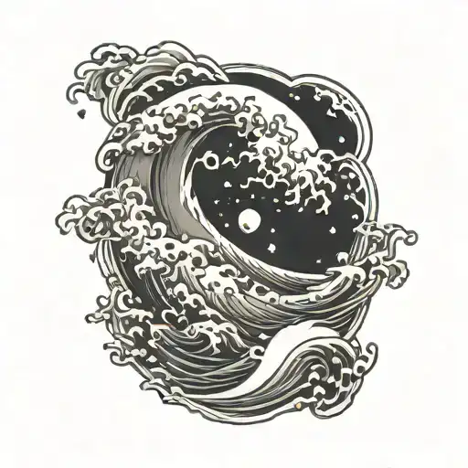 Small Moon And Wave Tattoo In Dark Background For Men With Buddhist Taste