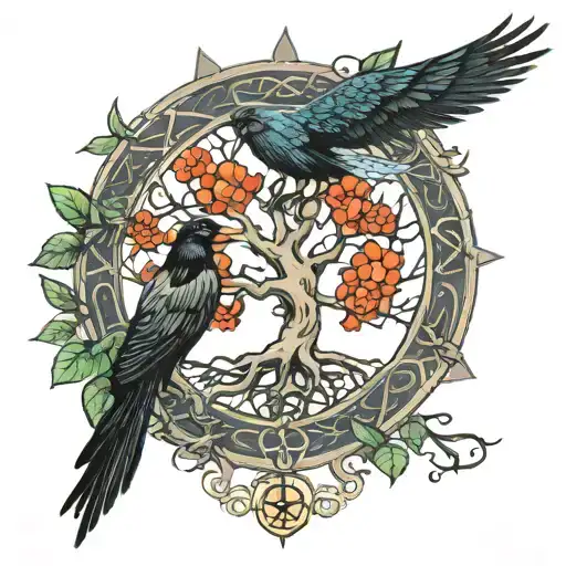 Tree Of Life With Crow And Vegvisir