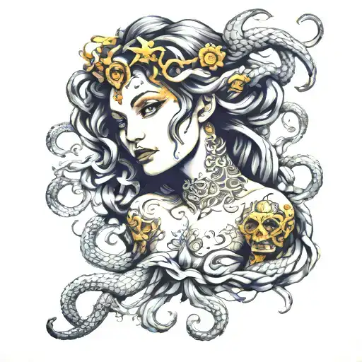 Medusa Diosa Griega Con Tatuajes Y Dilataciones