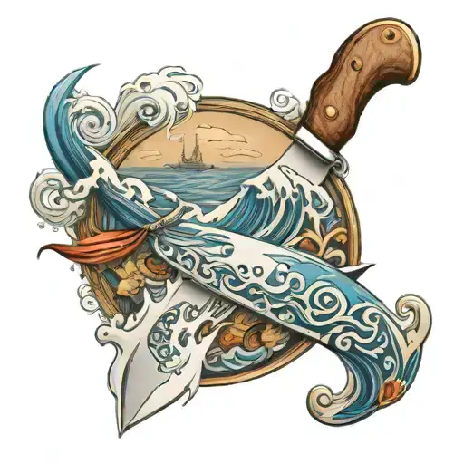 Chefs Knife With Ocean Scene