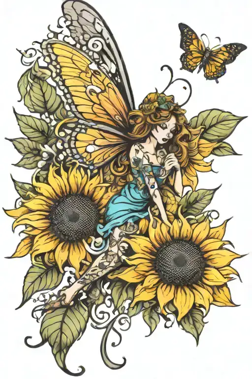 Fairy And Sunflower Blooming
