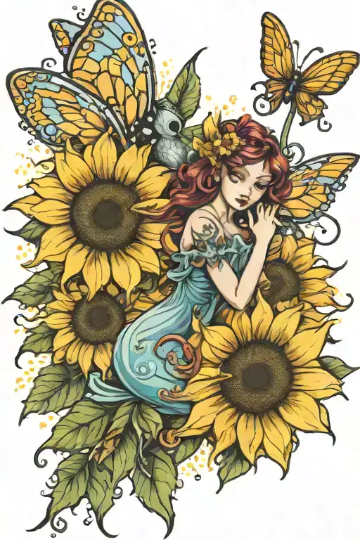 Fairy And Sunflower Blooming