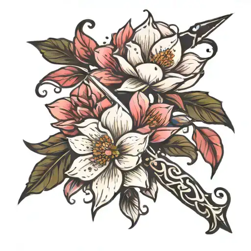 Dagger And Magnolia Flowers