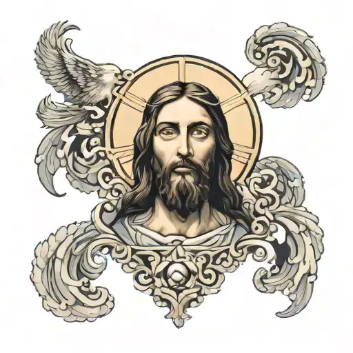 Cloud Back Drop Sleeve With Jesus Portrait