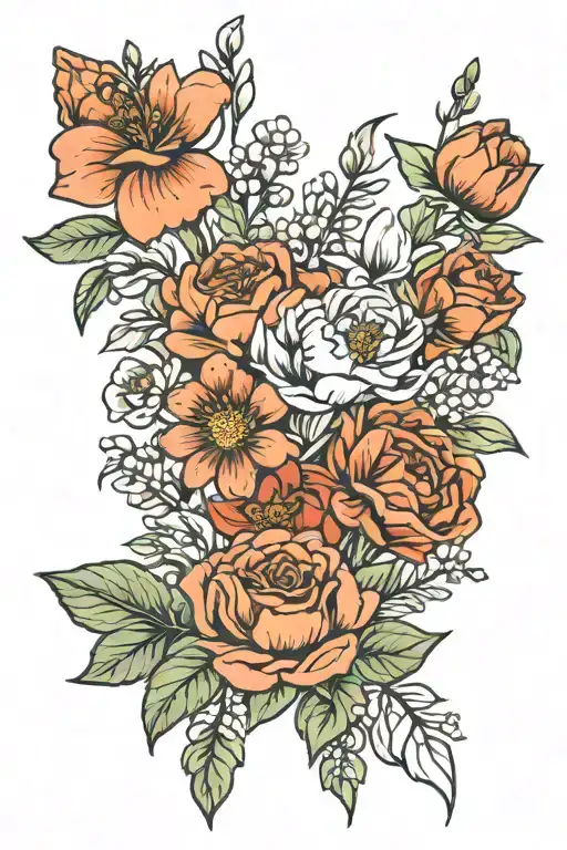 Birth Flower Bouquet Fine Line