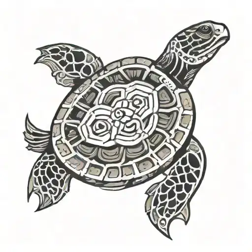 Indigenous Turtle Surrounded By A Crescent Moon