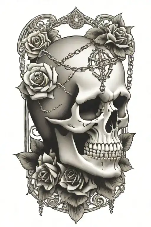 Skull And Roses Surrounding Everything With Chains