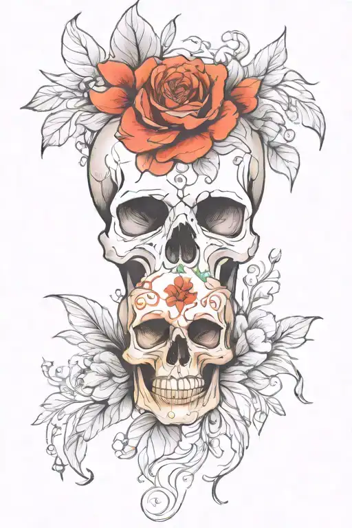 Skull With Flowers Blooming